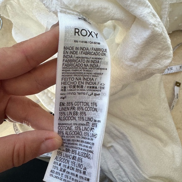 Roxy White Linen Blend Wide Leg Pants M | Beachy Elastic Waist Resort Style - Picture 9 of 9